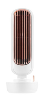 Silhouette élancée du ventilateur tour rétro, grille arrondie et socle rond