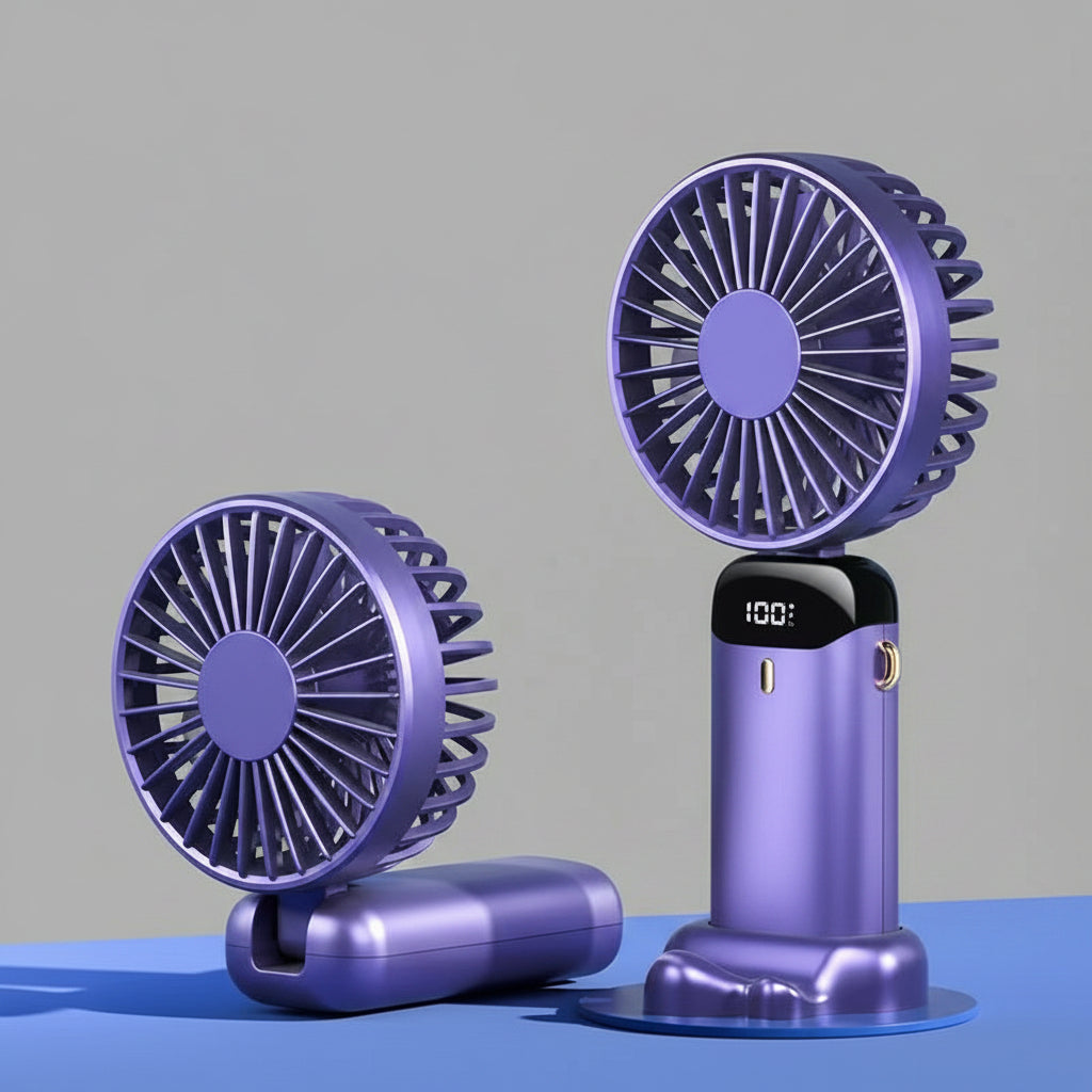 Mini ventilateur à main Fraîcio vu de dos, hélice et grille protectrice